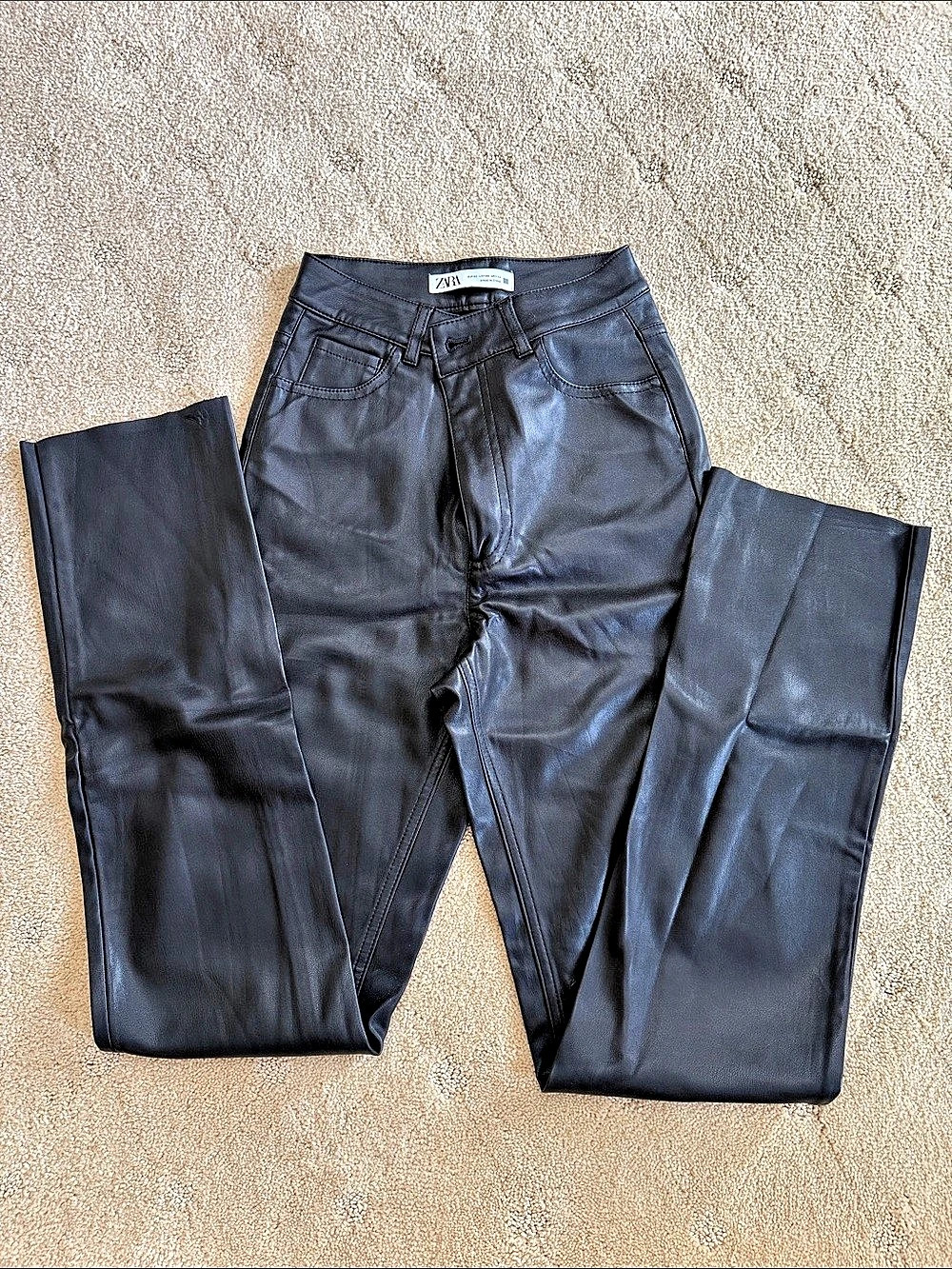 Zara Faux Leather High Rise Straight Leg Pants Skinny Pants in